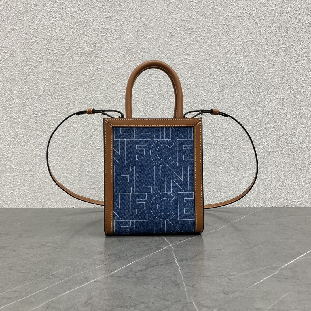 Celine Mini Vertical Cabas In Triomphe Canvas And Calfskin With Celine Print Blue 193302